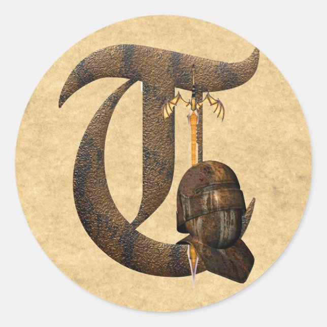 Pegatina Redonda Caballeros rugosos iniciales T (Anverso)