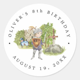 Pegatina Redonda Caballeros y dragones | Cumpleaños medieval real