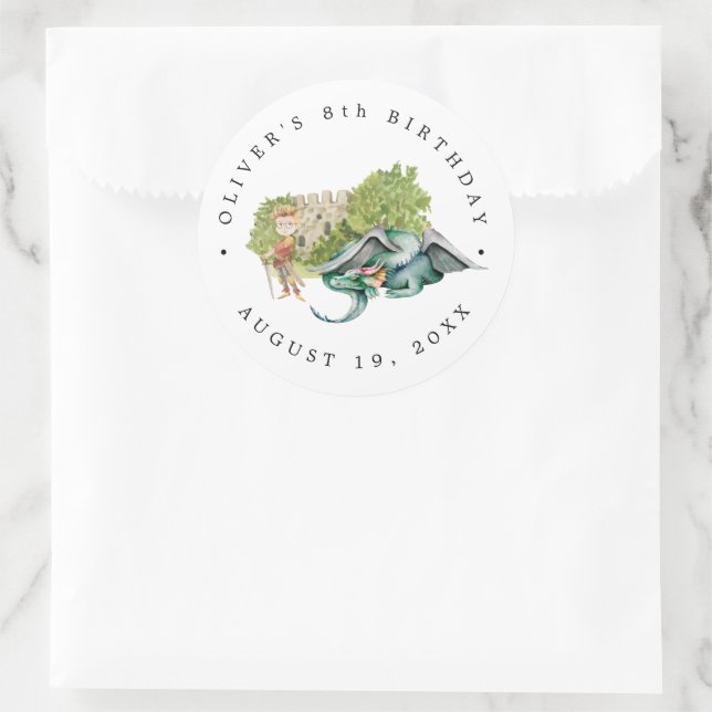 Pegatina Redonda Caballeros y dragones | Cumpleaños medieval real (Bolso)