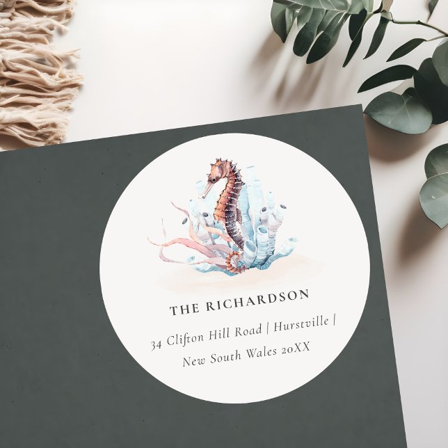 Pegatina Redonda Caballito de mar submarino Algas Coral Dirección (Subido por el creador)