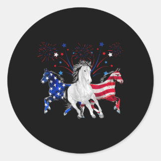 Pegatina Redonda Caballo 4 De Julio Bandera Patriótica Estadouniden