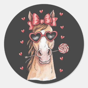 Pegatina Redonda Caballo Adorable Disfruta De Lollipop Valentine