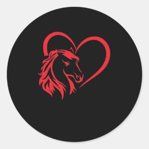 Pegatina Redonda Caballo Amor Cabeza Cabeza Cabeza Corazón El día