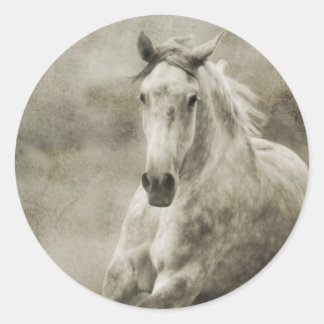 Pegatina Redonda Caballo andaluz galopante ruso
