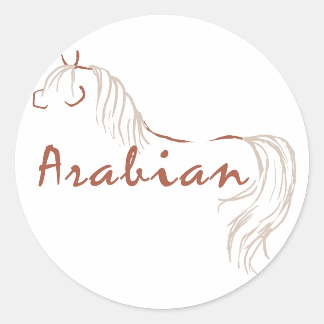 Pegatina Redonda Caballo árabe (Anverso)