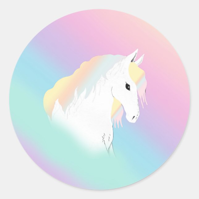 Pegatina Redonda Caballo arcoiris Unicornio (Anverso)