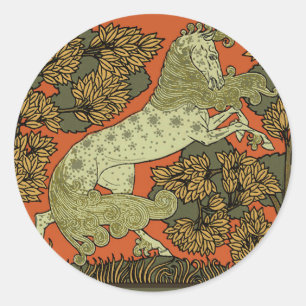 Pegatina Redonda Caballo Art Nouveau de Verneuil: Vintage Ecuestre