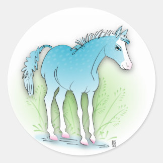 Pegatina Redonda caballo azul