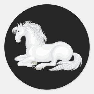 Pegatina Redonda Caballo Blanco Lindo Amante de Caballos Vaquera