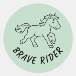 Pegatina Redonda Caballo Brave Rider Verde Sabio