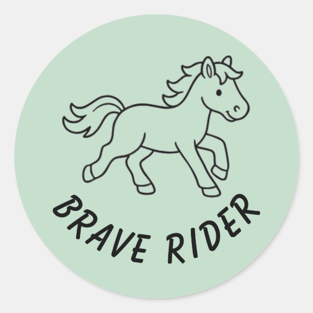 Pegatina Redonda Caballo Brave Rider Verde Sabio (Anverso)