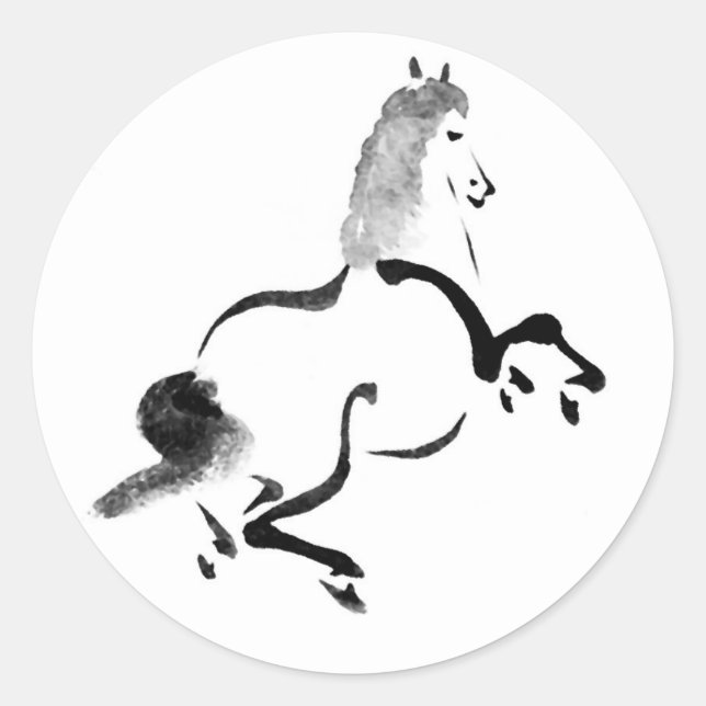 Pegatina Redonda Caballo chino vintage (Anverso)