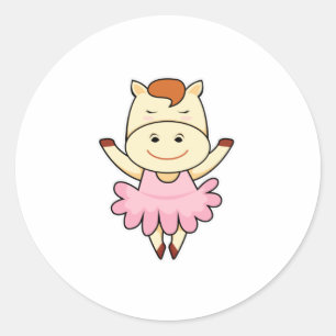 Pegatina Redonda Caballo como Ballerina en ballet