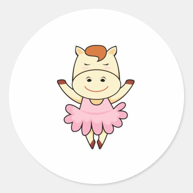 Pegatina Redonda Caballo como Ballerina en ballet (Anverso)