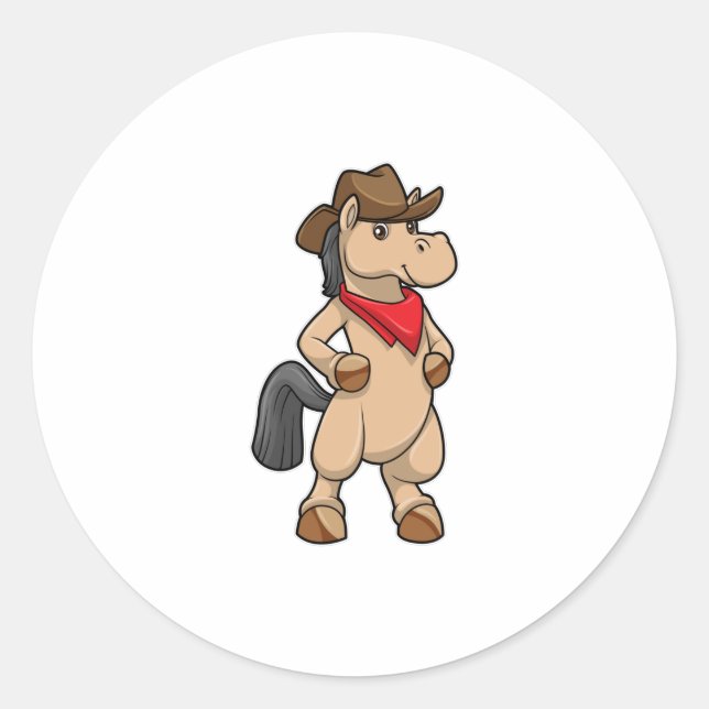 Pegatina Redonda Caballo como vaquero (Anverso)