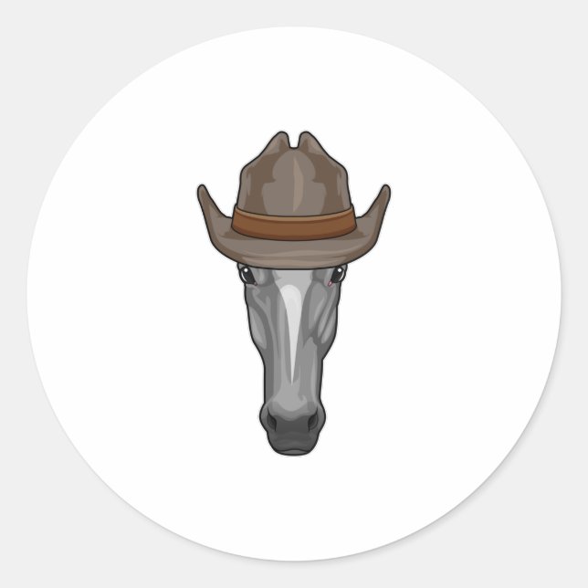 Pegatina Redonda Caballo como vaquero con Gorra (Anverso)