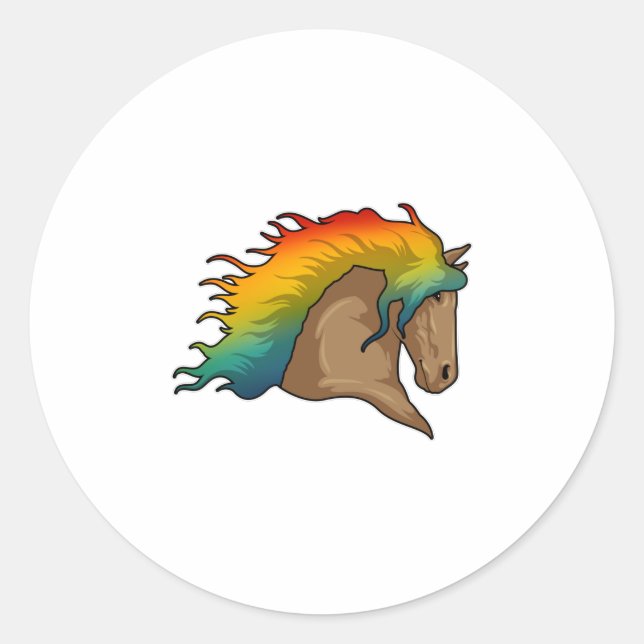 Pegatina Redonda Caballo con el pelo arcoiris (Anverso)