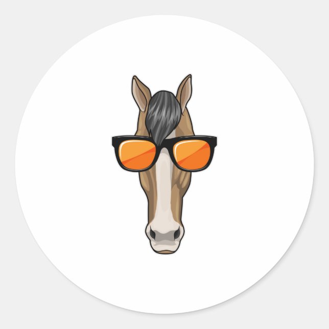 Pegatina Redonda Caballo con gafas de sol (Anverso)