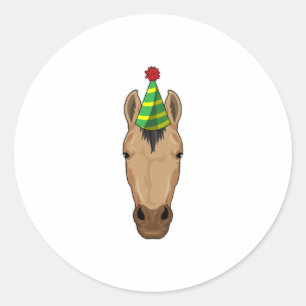 Pegatina Redonda Caballo con gorra Fiesta