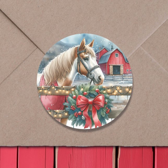 Pegatina Redonda Caballo con Navidades de una granja (Subido por el creador)