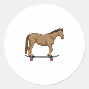 Pegatina Redonda Caballo con patineta
