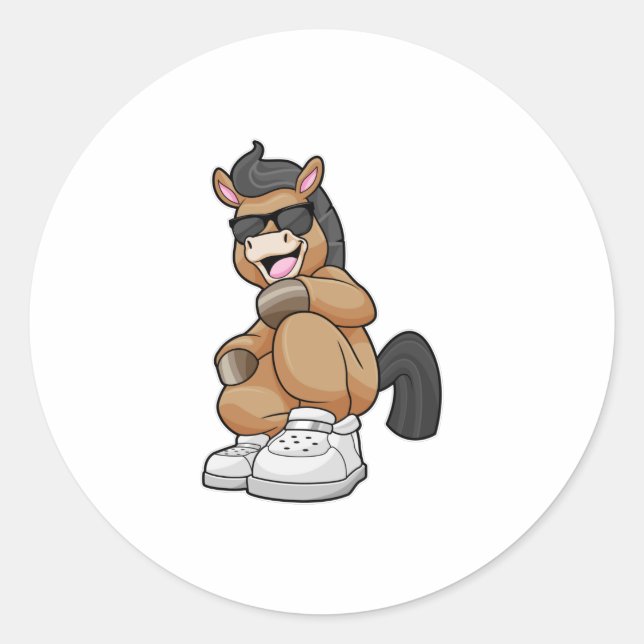 Pegatina Redonda Caballo con zapatos grandes (Anverso)