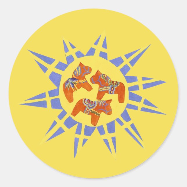 Pegatina Redonda Caballo Dala sueco (Anverso)