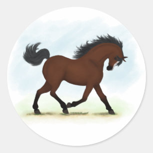 Pegatina Redonda Caballo de Bahía con brillo