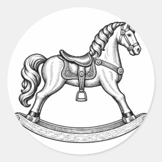 Pegatina Redonda Caballo de Balanza Victoriano Grabado Guardería Vi