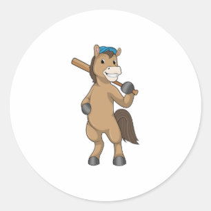 Pegatina Redonda Caballo de béisbol con bate de béisbol