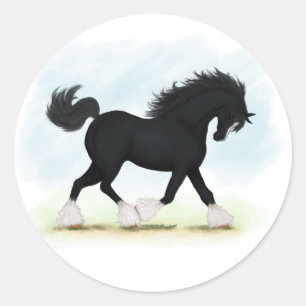 Pegatina Redonda Caballo de camisa negra con fuego y medias