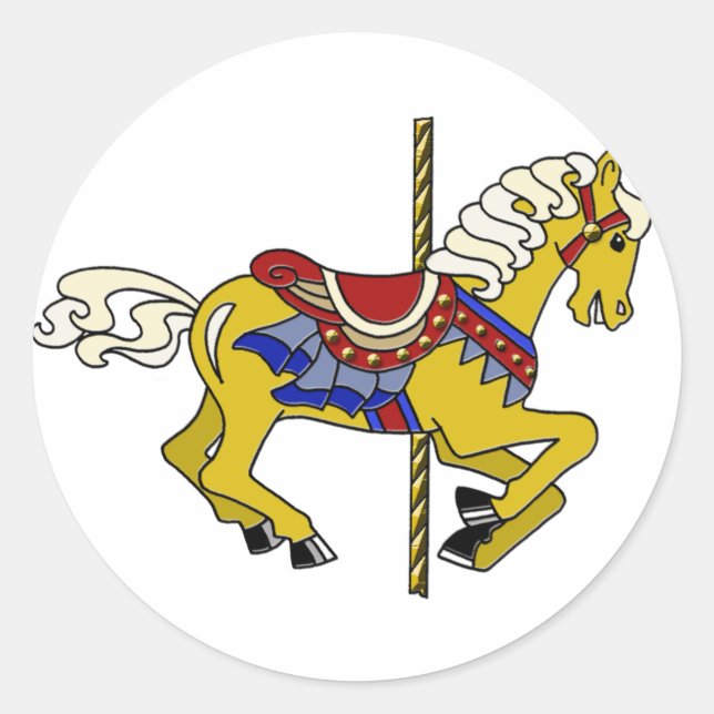 Pegatina Redonda Caballo de Carrusel Palomino (Anverso)