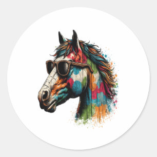 Pegatina Redonda Caballo de color occidental retro vintage