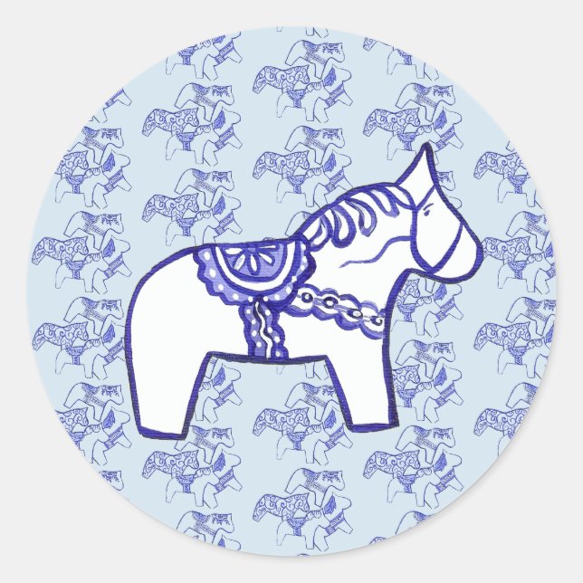 Pegatina Redonda Caballo de Dala Azul (Anverso)