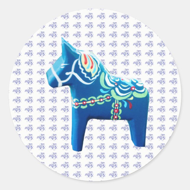 Pegatina Redonda Caballo de Dala Azul (Anverso)