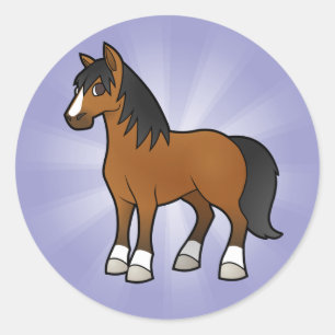 Pegatina Redonda Caballo de Dibujos Animados