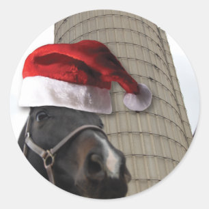 Pegatina Redonda Caballo de granja de navidades