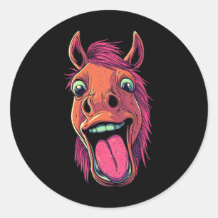 Pegatina Redonda Caballo De Guay Que Muestra Caballos De Lengua En