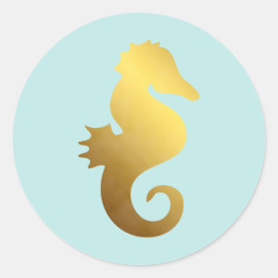 Pegatina Redonda Caballo de mar de Relieve metalizado dorado de Min