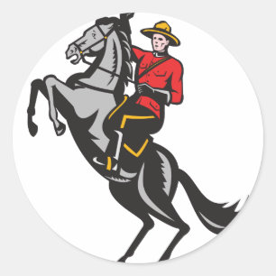 Pegatina Redonda Caballo de montar a caballo montado canadiense del