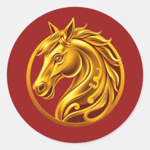 Pegatina Redonda Caballo de Oro Chino 2026