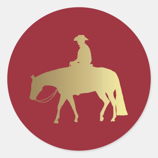 Pegatina Redonda Caballo de oro y burdeos (Anverso)
