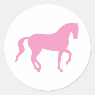 Pegatina Redonda Caballo de piaffe (rosa)