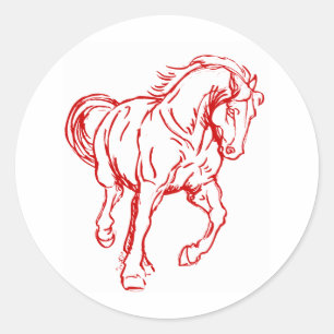 Pegatina Redonda Caballo de proyecto galopante