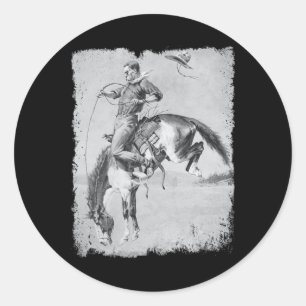 Pegatina Redonda Caballo de Rodeo Cowboy Occidental País Vintage Br