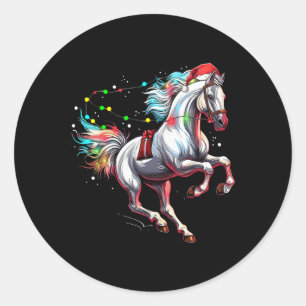 Pegatina Redonda Caballo de Santa Claus Arte de Navidad Caballo de
