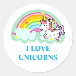 Pegatina Redonda Caballo de unicornio con Personalizado arcoiris 24