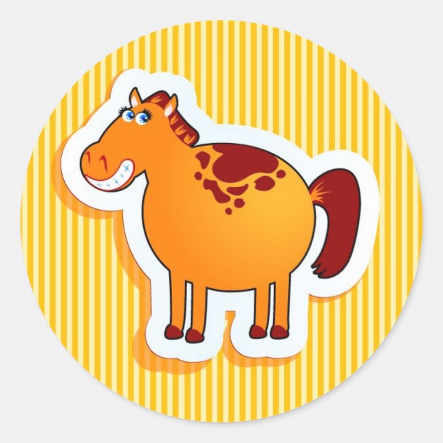 Pegatina Redonda Caballo divertido (Anverso)