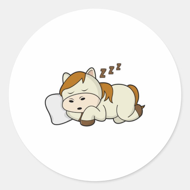 Pegatina Redonda Caballo durmiendo con almohada (Anverso)