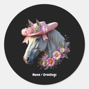 Pegatina Redonda Caballo elegante Gorra de Sol Rosa Derby de Mujere